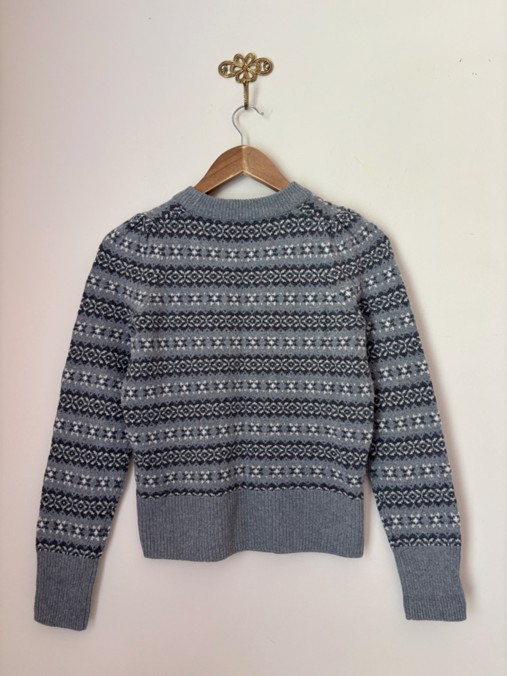 Faherty Grey Highland Fair Isle Wool Blend Sweater XS Cozy Winter - Picture 5 of 9